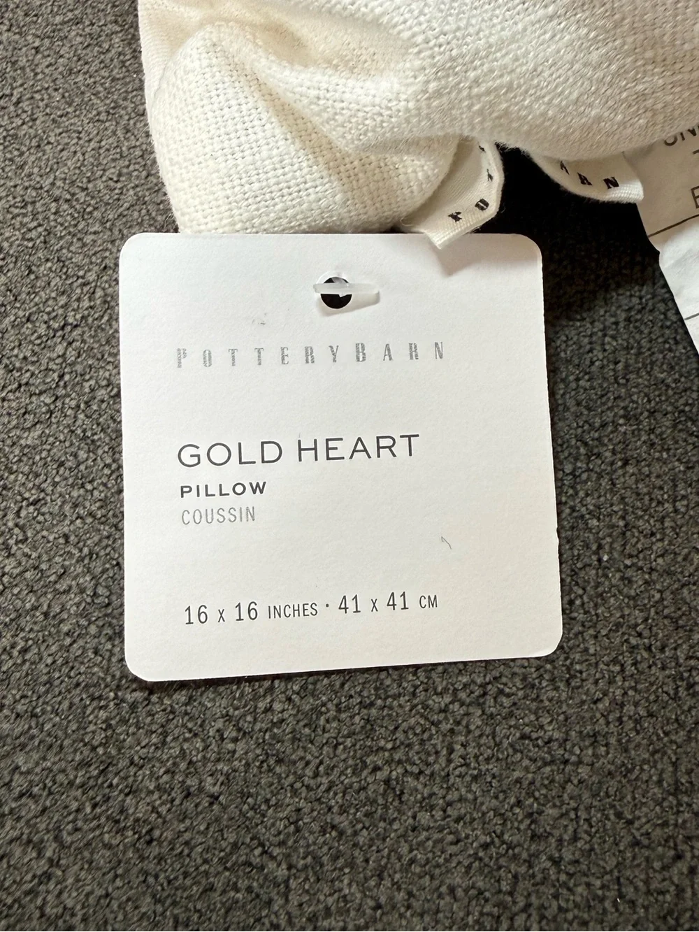 Pottery Barn Gold Heart Filled Pillow